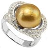 Image 1 : Excellent 12mm Fresh Water Pearl & Diamond Silver Ring