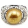 Image 2 : Excellent 12mm Fresh Water Pearl & Diamond Silver Ring