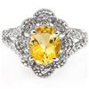 Image 2 : Golden Yellow 7x9mm Citrine & Diamond Silver Ring