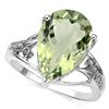 Image 2 : Pear 10x15mm/5CT Green Amethyst & Diamond Silver Ring