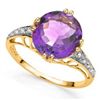 Image 2 : Fine 10mm Round Amethyst & Diamond Gold Ring