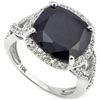 Image 1 : 12mm Cushion Black Sapphire & Diamond Gold Ring