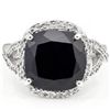 Image 2 : 12mm Cushion Black Sapphire & Diamond Gold Ring