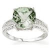 Image 1 : Cushion 10mm Green Amethyst & Diamond Gold Ring