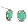 Image 2 : 10k Gold Earrings with Oval Emerald & Diamond