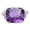 Image 2 : Cushion 10x12mm Amethyst & Diamond Gold Ring