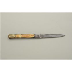 Antique large Sam’l Kitchin folder, approx. 12-1/2” extended with a 5-3/4” blade, 4-pin horn scales 