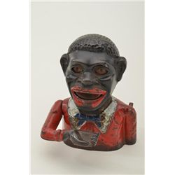 Antique Jolly black man bank in near fine condition with 80% plus original plate and operating prope