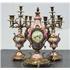 Image 2 : Antique French 3 piece clock set made of hand-painted porcelain. Good to very good condition showing