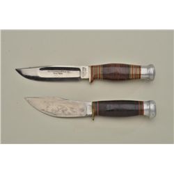 Lot of two belt knives including a Marble’s Pat’d 1916 with stacked leather grip and Marble’s leathe