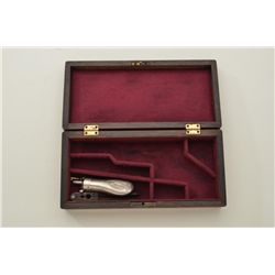 Modern wood partitioned case for a pocket model percussion revolver in good condition with bullet mo