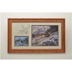 Two framed prints of elk signed H. Lambson dated 1987 in oak frame. Measuring approximately 10 ½” x 