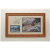 Image 1 : Two framed prints of elk signed H. Lambson dated 1987 in oak frame. Measuring approximately 10 ½” x 