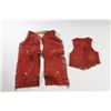 Image 1 : Red dyed leather girl’s vest and chaps circa 1930s to 1950s about size 6 showing fancy studs and nic