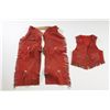 Image 2 : Red dyed leather girl’s vest and chaps circa 1930s to 1950s about size 6 showing fancy studs and nic