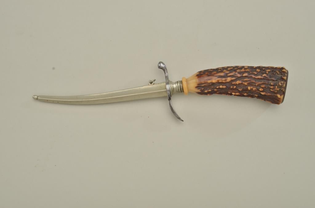 Triangular blade knife with stag grip, approx. 10” overall with a 5