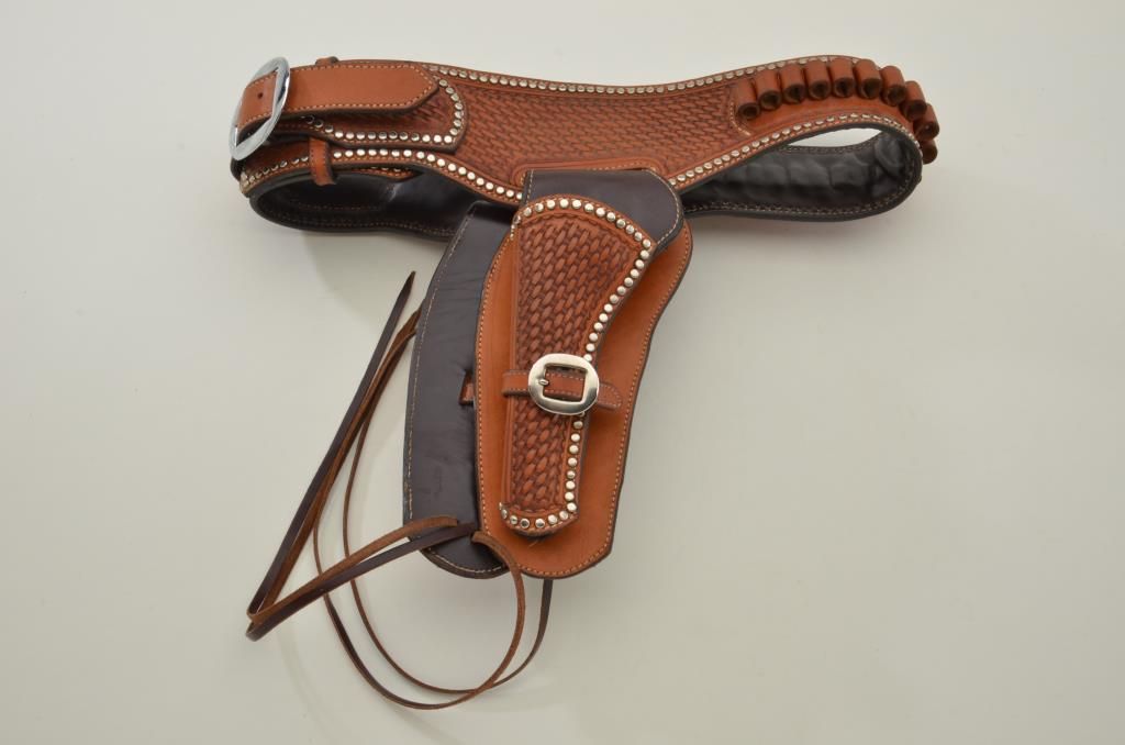 High quality handmade double holster rig marked “Double D Custom Tack