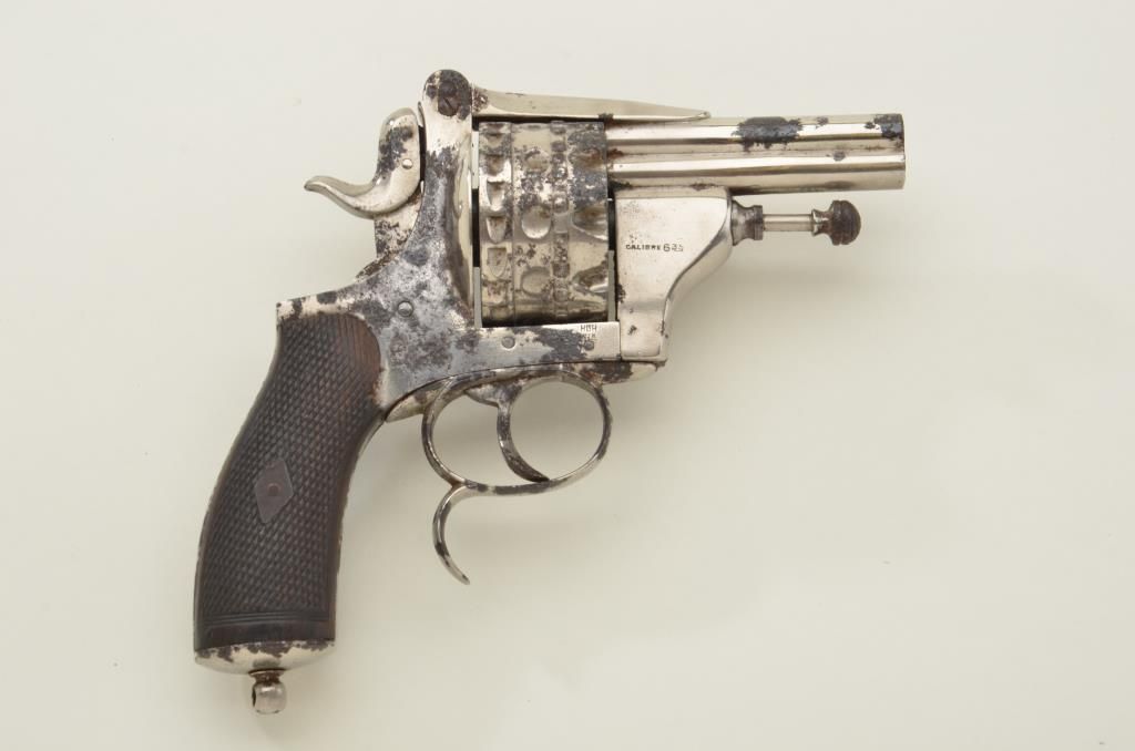 Antique Belgian multi-shot DA O/U 3” barreled revolver, 6.35mm cal ...