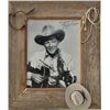 Image 2 : Barnwood framed photo of Roy Rogers 15-1/2” x 13-1/2” overall, signed at the top “Happy Trails, Roy 