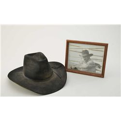 Resistol cowboy hat with wood framed photograph both signed by Sam Elliott and also autographed insi