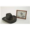 Image 1 : Resistol cowboy hat with wood framed photograph both signed by Sam Elliott and also autographed insi