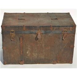 Large steamer trunk with metal enforcements and heavy construction from turn-of-the-century to 1920 