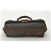 Image 1 : Old leather doctors bag circa 1900 to 1930s with brass mountings in fair to good condition showing a