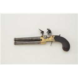 High quality and unusual long barreled flintlock tap-action two show pistol signed H. Nock, London. 