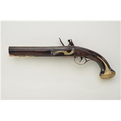 18th century flintlock pistol signed Turvey on lock with brass mounts in Georgian style. The lock sh