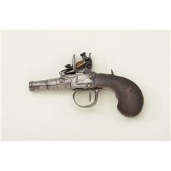 Petit flintlock pocket pistol from the Napoleonic Era showing Belgian proofs and remaining in good c