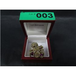 Gold clad crystal & pearl octopus ring