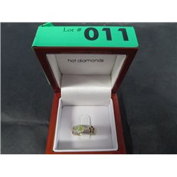Sterling silver diamond & gemstone flower ring.