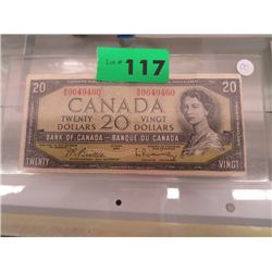 1954 Canadian twenty dollar bill.