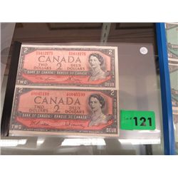 2x Canadian two dollar bills