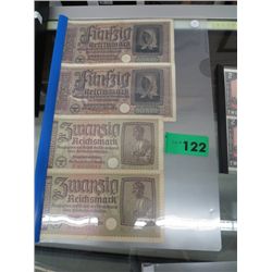 4x Nazi German eagle & swastika WW2 bills