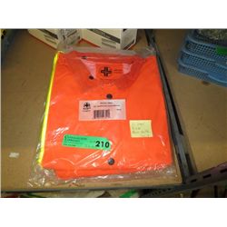 Two bright orange rain suits, adult size small