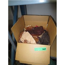 Three boxes of leather remnants & scrap