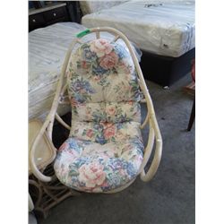 Bamboo swivel patio chairs with small table