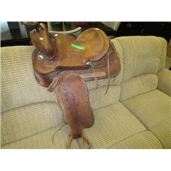 Tooled Western saddle