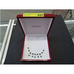Sterling silver necklace with 14 emeralds