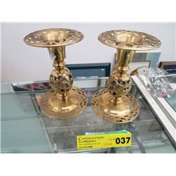 Brass openwork candlesticks.