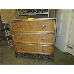 Metal and wicker three drawer dresser