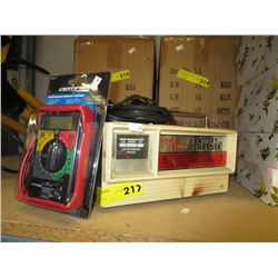 12 volt battery charger and digital multimeter