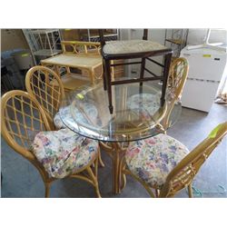 Five piece patio set - bamboo and glass