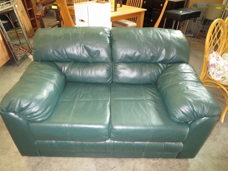 Green leather loveseat