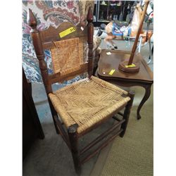 Antique wood and woven seat chair