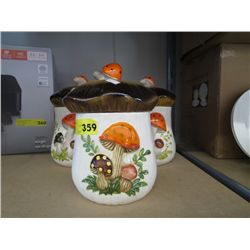 Three vintage mushroom canisters
