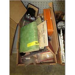 Box of vintage items and books
