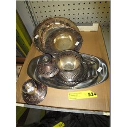 Tray of silver plate and stainless steel items