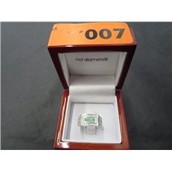 Man's emerald & white topaz ring in .925 ring